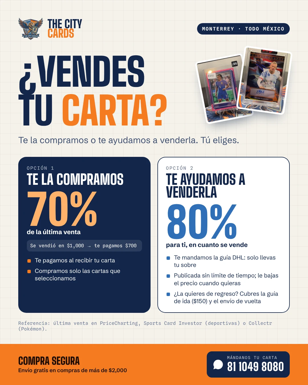 Imagen con las dos opciones para vender tu carta en The City Cards
